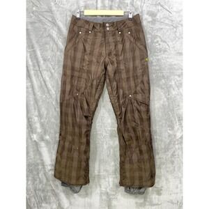 Burton Snow Board Ski Pants Brown Tartan Womens Size S Cruiser Insulated